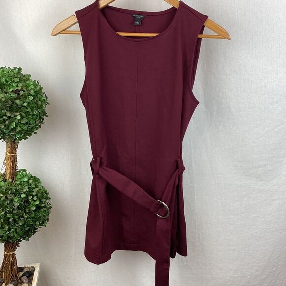 Ann Taylor Red Sleeveless Belted Knit Top PL - Picture 2 of 5